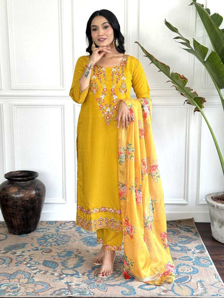 Viscose Chanderi RIN222 SI-141 Suits & Dresses Western Wears Festive Collections Wholesale Ladies Suits Embroidery Suits Chanderi Suit